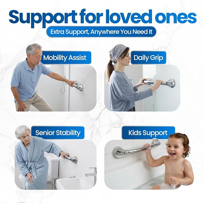 Safe-er-Grip Safe-er-Grip Changing Lifestyles Suction Cup Grab Bars for Bathtubs & Showers; Safety Bathroom Assist Handle, Chrome, 12 inches