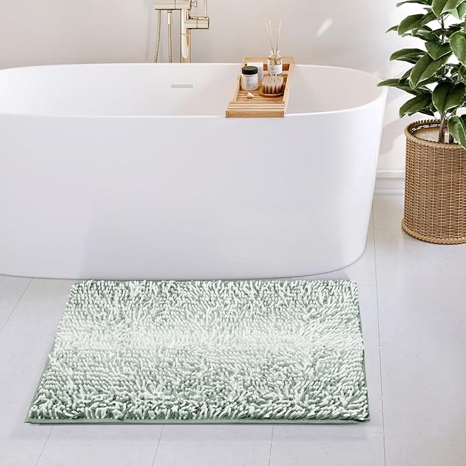 Hearth & Harbor Bathroom Rugs, Chenille Bath Mat - Machine Washable Bath Mats for Bathroom Non-Slip Backing Rubber, Quick Dry Bathroom Mat, 20 x 32 - Ombre Green
