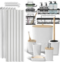Clara Clark Bathroom Accessories Set - Bathroom Set with Adhesive Corner Shower Caddy Hanging, 25PC Bathroom Accessory Set, White Shower Curtain Set, Toilet Brush, Trash Can & Soap Dispenser