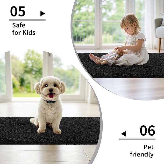 Disolla Black Bathrom Runner Rug 24x70 - Extra Large Soft Plush Bath Mat, Thick Long Non-Slip Shaggy Floor Mat, Ultra-Absorbent for Master Bathroom Vanity