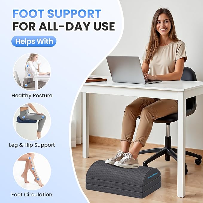 TranquilRelax Foot Rest for Under Desk at Work, Gaming Accessories Foot Stool with 3 Adjustable Heights & Washable Cover, Comfortable Office Desk Accessories, Footrest for Office, Home and Car (Gray)