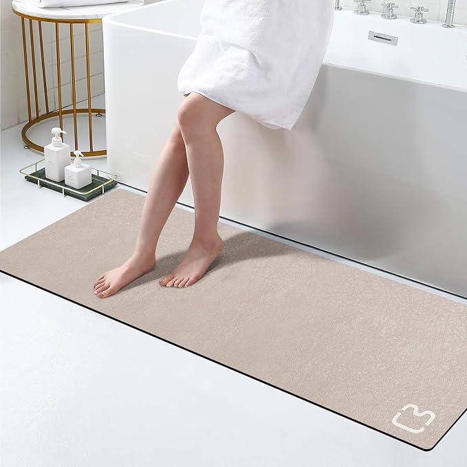 RUERYA Taupe Diatomaceous Earth Bath Mat 15.7"x47.2" Extra Long Bathtub Mat Super Absorbent Non-Slip Shower Mat Bath Stone Fast Dry Large Mat Bathroom Rugs Mats for Bathroom Floor,Tub,Shower,Sink