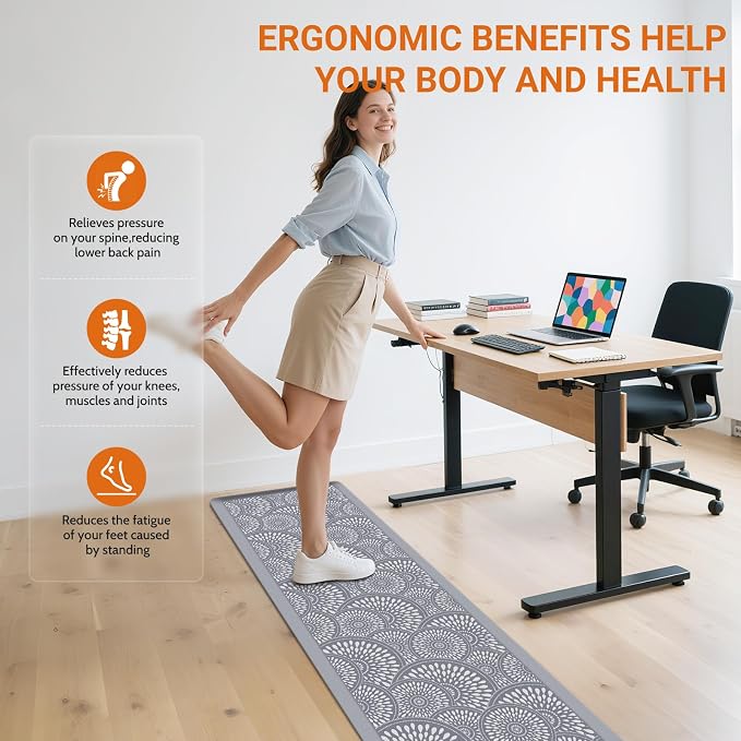 Mattitude Kitchen Mat, 17.3x60in Heavy Duty Ergonomic Comfort Foam Standing Desk Mat, Waterproof Non-Slip Standing Mats and Rugs for Kitchen, Office, Laundry, Grey