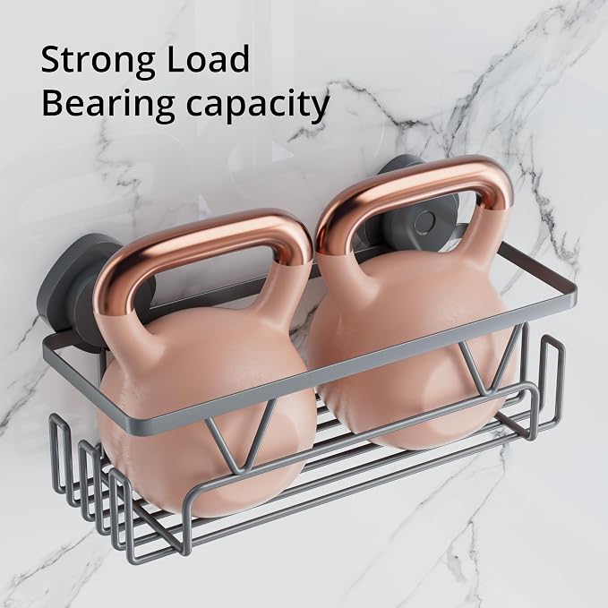 KEGII Suction Cup Shower Caddy – 3 Pack Suction Cup Shelf with Soap Holder & Hooks, Rustproof Stainless Steel Shower Organizer, Removable No Drilling Bathroom Storage Rack, Dark Gray