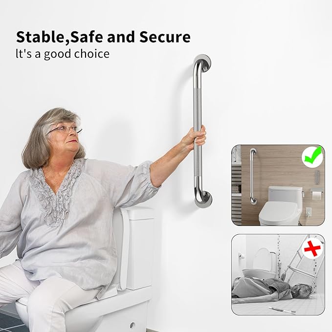 Anti Slip Shower Grab Bar 36 Inch, YuanDe Chrome Stainless Steel Bath Grab Bar, Knurled Bathroom Safety Rail, Shower Handrail Support, Handicap Elderly Balance Assist Handles