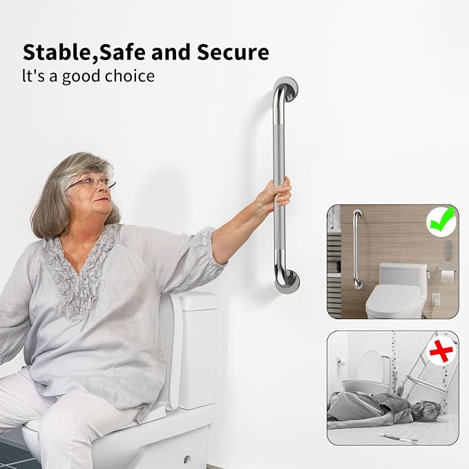 Anti Slip Grab Bar for Shower 32-Inch, YuanDe Chrome Stainless Steel Bath Safety Rail with Knurled Grip, Shower Handrail Support for Handicap & Elderly Balance Assist