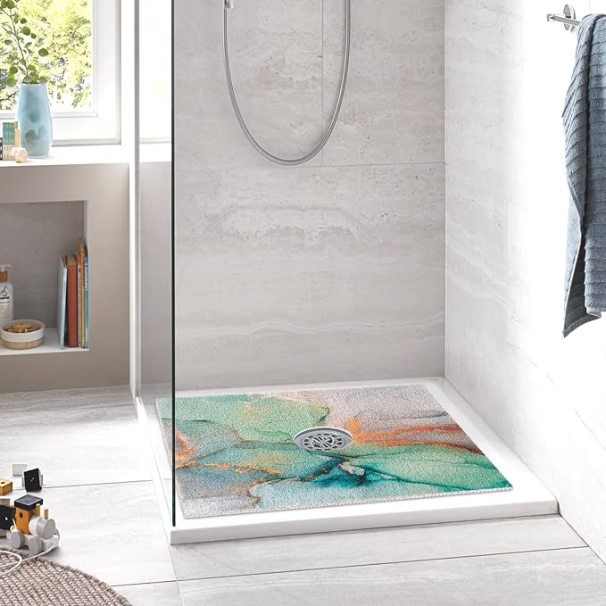 Square Shower Mat Non Slip: 24 x 24 Inch Shower Mats with Drain Hole in Middle - PVC Loofah Anti Slip Shower Floor Matt for Inside Shower