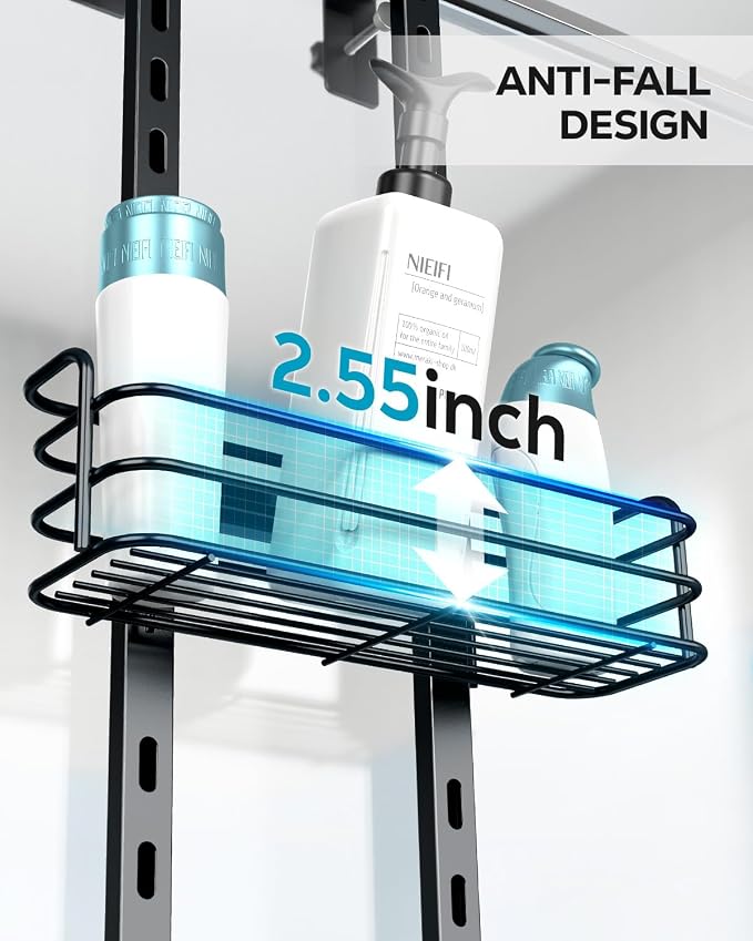 Nieifi Over The Door Shower Caddy Pantry Organizer Rack with Reliable Hooks, Sturdy Hanging Shower Organizer Shelf Basket Storage Rack, Bathroom Shelves Drill Free Extra Large, Black