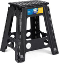 Korpai 18" Folding Step Stool for Adults and Kids Holds Up to 300 lbs,Non-Slip Folding Stools with Portable Handle, Compact Plastic Foldable Step Stool for Bathroom,Bedroom, Kitchen,Black,1PC