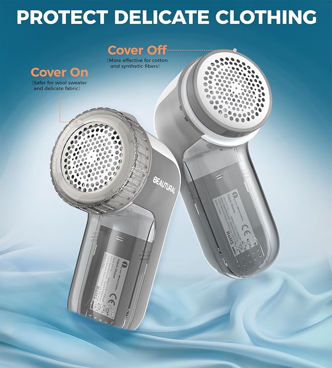 BEAUTURAL Fabric Shaver, Rechargeable Lint Remover, Electric Portable Sweater Defuzzer with 3 Speeds, 6 Leaf Blades, Digital LED Display, Remove Pilling for Clothes, Furniture, Sweater, Couch, Blanket
