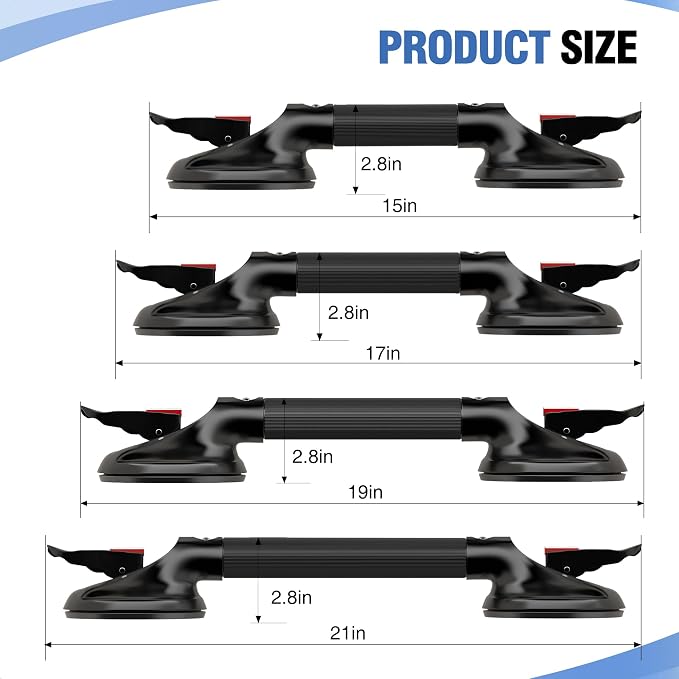 DAILYLIFE Grab Bars for Bathtubs and Showers, 15 inch Shower Handles for Elderly Suction, 300lbs Safety Shower Grab bar for Seniors and Elderly, Black(1 Pack)