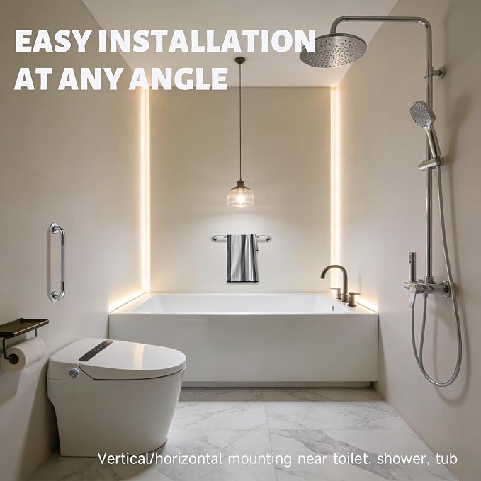 16 Inch Shower Grab Bar 1.25" Dia， Brushed Nickel Anti Slip Bathroom Grab Bar, 304 Stainless Steel Knurled Handicap Grab Bars, Safety Support Handrail， Bath Shower Handle for Elderly Injury Senior