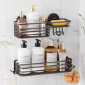 LEVERLOC Shower Caddy Suction Cup, 2 Pack Shelves for Inside with Hooks and Soap Organizer, NO-Drilling Bathroom Holder, Rustproof Meatl Bathroom Basket, Brown