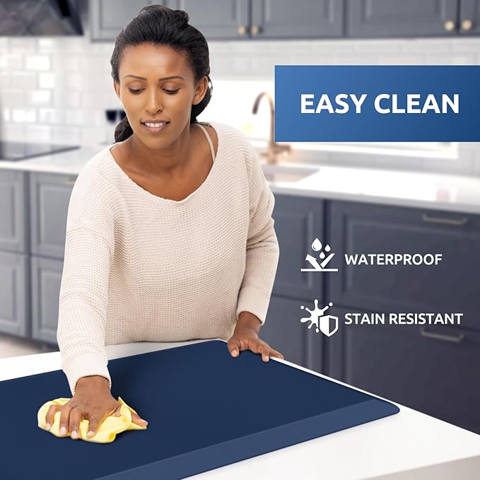 KitchenClouds Kitchen Mat Cushioned Anti Fatigue Rug 17.3"x28" Water Resistant Non Slip Standing Desk Mat Comfort Floor Mats for Kitchen House Sink Office (Blue)