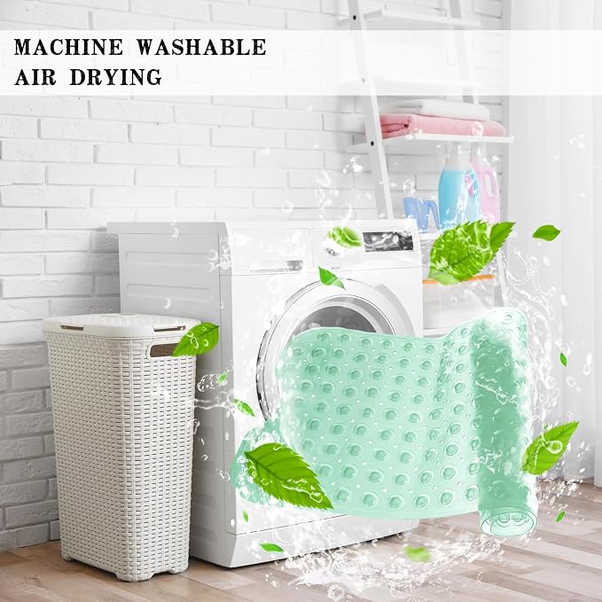 Bathtub and Shower Mats, Extra Long Non-Slip Bath Tub Mat 39 x 16 Inch, Machine Washable BathMat with Suction Cups & Drain Holes for Bathroom Floor, Clear Pale Green