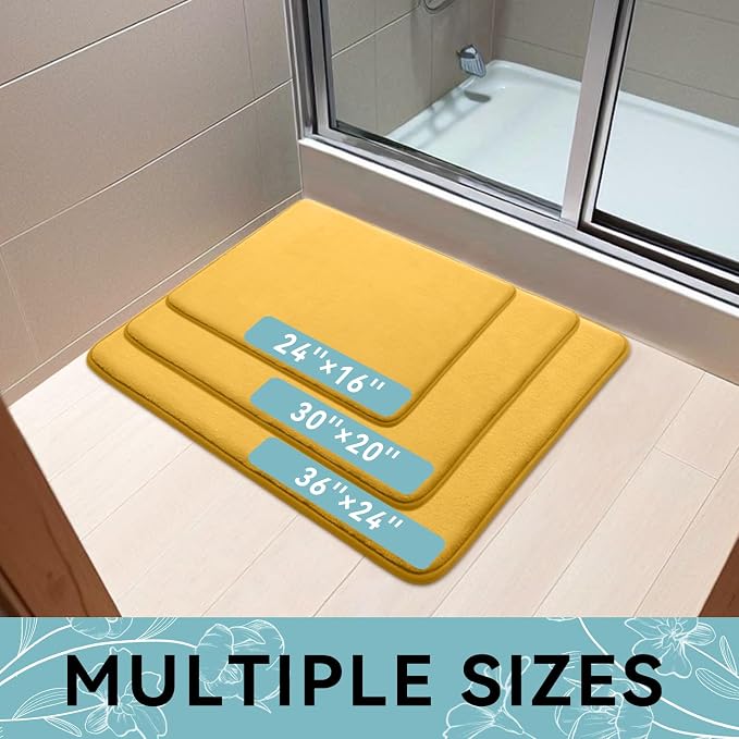 Smiry Memory Foam Bath Mat 70x24, Extra Soft and Absorbent Bathroom Mats, Non Slip Washable Carpet for Floor, Shower and Tub, Yellow