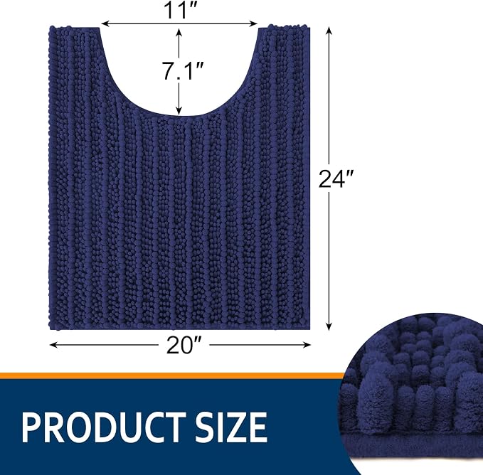 Smiry Bathroom Toilet Rugs U Shaped 24x20, Extra Soft Absorbent Non Slip Rubber Backing Chenille Contour Bath Rugs for Toilet, Machine Washable Contoured Bath Mats, Deep Blue