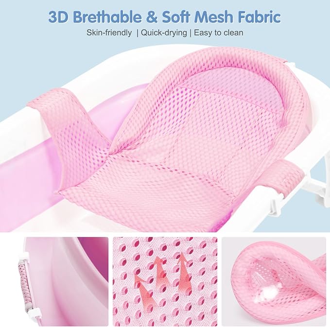 Colorlife Baby Bath Seat Support Net Infant Bathing Seat Support Mat, Adjustable Comfortable Non-Slip Three-Pointed Baby Shower Net Bathtub Sit Up Net for Newborn 0-12 Months-Pink(No Bathtub)