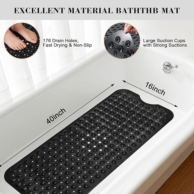 Black Bathroom Accessories Set, 23Pcs Bath Accessory Sets Complete with Bathtub Mat, Shower Curtain Set with Hooks, Soap Dispenser, Toothbrush Holder, Qtip Holder, Trash Can, Toilet Brush