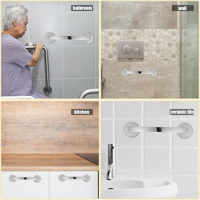 DOITOOL Suction Cup Handrail 11.81In Bathroom Grab Bar Safety Rail for Elderly Bathtub and Toilet Stability Support