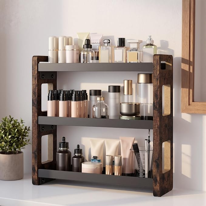 Bathroom Organizers and Storage,Bathroom Counter Organizer,Bathroom Counter Shelf,Bathroom Sink Organizer,Vanity Organizers,Vanity Storage,Perfume Display, for Dad (Brown 3 Tier)