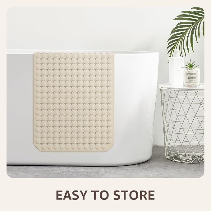 OTHWAY Bath Tub Shower Mat Non Slip, Bathtub Floor Liner Mats for Inside Shower Bathroom, Suction Cups and Drain Holes for Feet Scrubbing, Machine Washable, Soft on Feet, 35x16 Inch, Brown