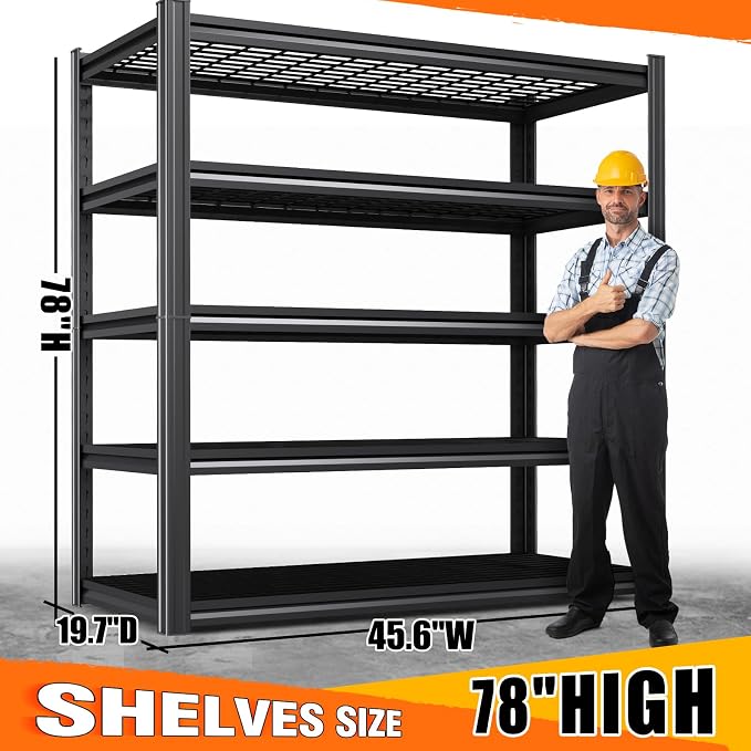 Set of 6 Garage Shelving-3000 lbs 5 Tier Storage Shelves,Adjustable Heavy Duty Metal Shelving Unit and Storage Large Wire Rack,Utility Steel Shelf for Warehouse Industrial Pantry Basement -78"x46"x20"