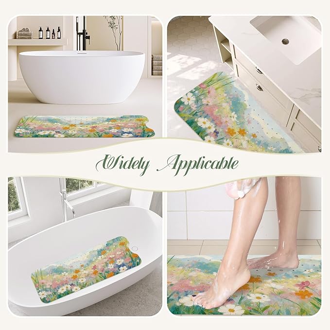 SHUCHING Colorful Flower Bath Mat for Tub Non Slip-40 X 16Inch, Bathtub Mat Anti Slip for Women, Extra Long Shower Mat for Bathroom Mold Free, Machine Washable