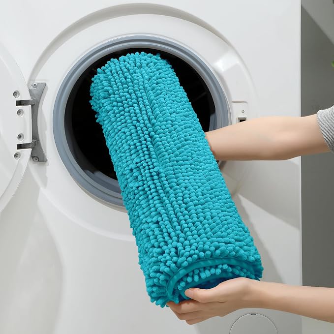 HOMEIDEAS 3 Pieces Bathroom Rugs, Extra Large Ultra Soft Non Slip Absorbent Chenille Toilet Bath Mat Set (Teal Blue)