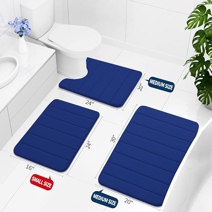 Buganda Memory Foam Bath Mat, 70" x 46", Ultra Soft and Non-Slip Bathroom Rugs, Water Absorbent and Machine Washable Bath Rug Runner for Bathroom, Shower, and Tub, Navy Blue
