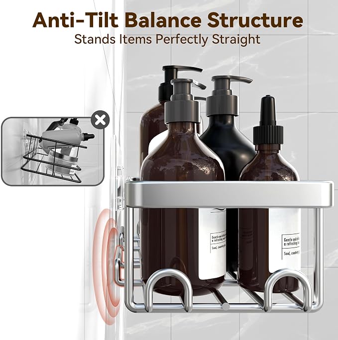 YASONIC Shower Caddy Adhesive, 100% Rustproof Shower Organizer with Soap and Toothbrush Holder, Large Capacity Shower Shelves for Inside Shower, No Drill Shower Storage for Home (5 Pack Silver)