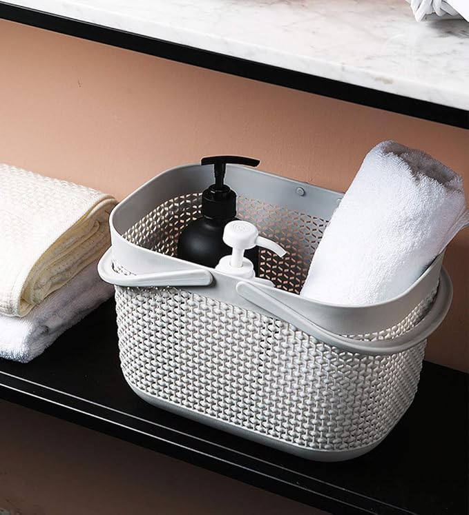 UUJOLY Plastic Organizer Storage Baskets with Handles, Shower Caddy Bins Organizer for Bathroom and kitchen (3 Pack, Grey)