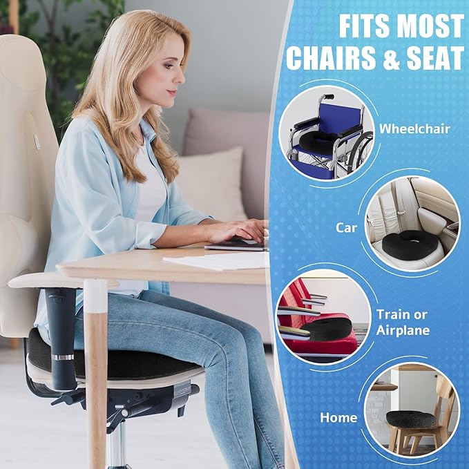 BlissTrends Donut Pillow Seat Cushion, Donut Chair Cushions for Postpartum Pregnancy & Hemorrhoids, Tailbone Pain Relief Cushion, Memory Foam Lifting Cushions for Office & home Chairs (Black, X-Large)