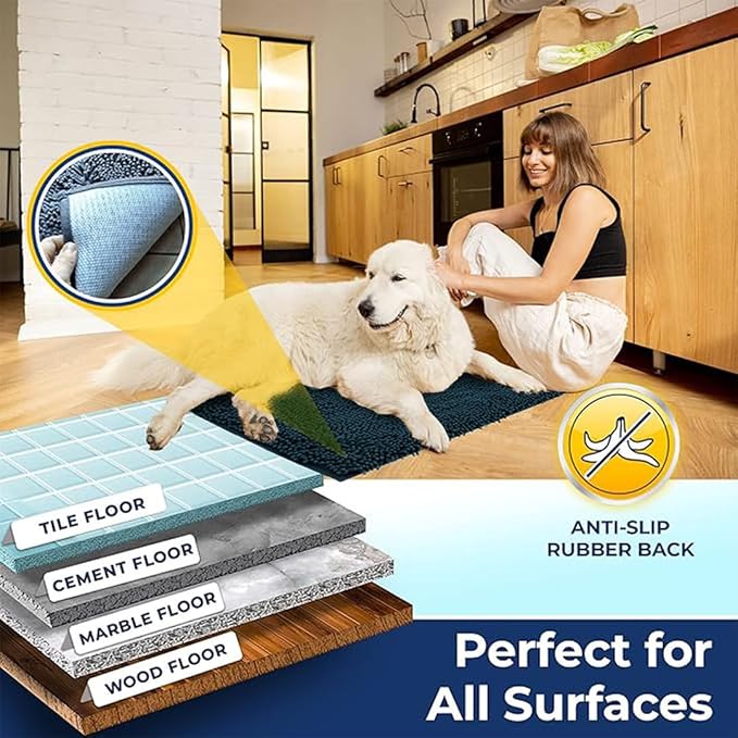 Muddy Mat Chenille Bathroom Rugs Quick Dry Microfiber Mats Non Slip Washable, Extra Thick, Soft and Highly Absorbent Bath Mats for Bathroom, Kitchen, and Shower Floor - Atlantic Blue Medium 30"X19"