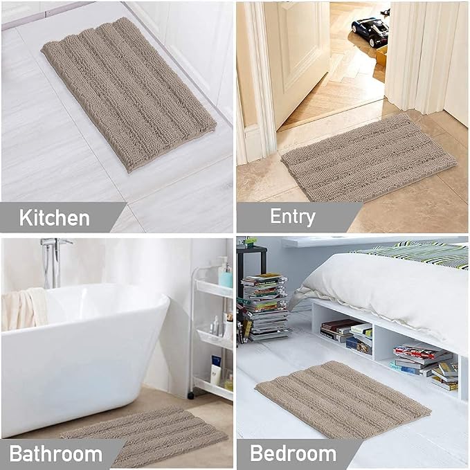 Turquoize Bathroom Rugs Shaggy Chenille Bath Rug Non Slip Thick Shaggy Bath Mats for Bathroom Chenille 1-Piece Bath Mat Set, Soft Super Absorbent Shower Rug Washable Mats, 17"x24", Taupe