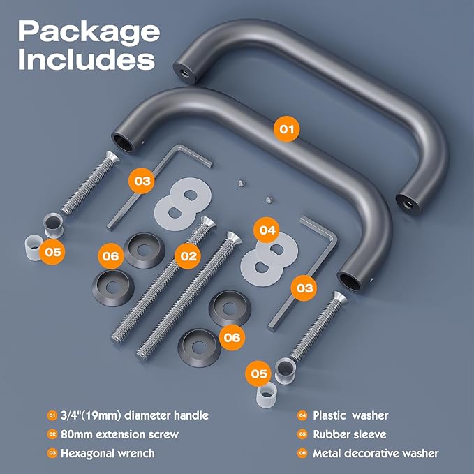 Ranbo Electroplating Grey 6" （CTC） Tubular Back-to-Back Shower Door Handle，Heavy-Duty 1.0mm Thick 304 Stainless Steel, for 1/4"- 1/2" Thick Glass and 1-3/8" - 2-1/6" Thick Wooden or Metal Doors