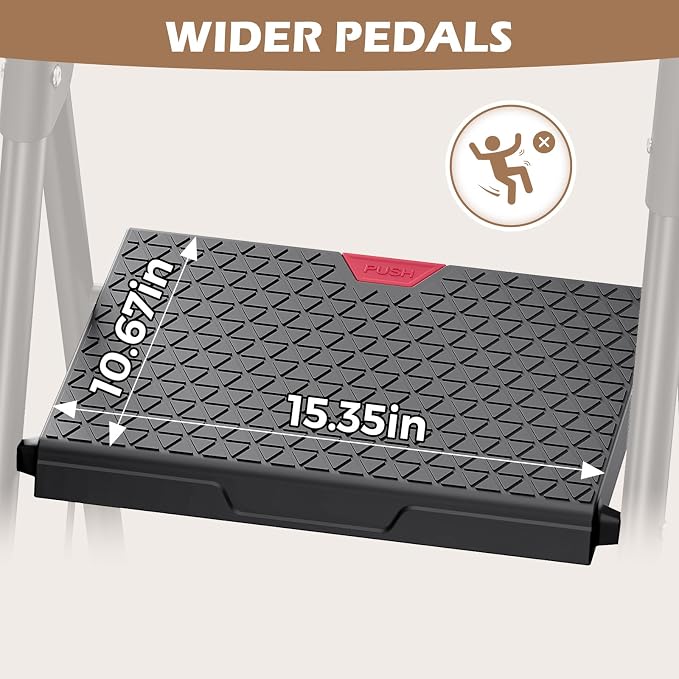 KINGRACK 2-Step Ladder, 800lbs Folding Step Stool with Anti-Slip Wide Pedals and Handrail, Sturdy Steel Ladder for Home, Kitchen, Indoor & Outdoor, Black