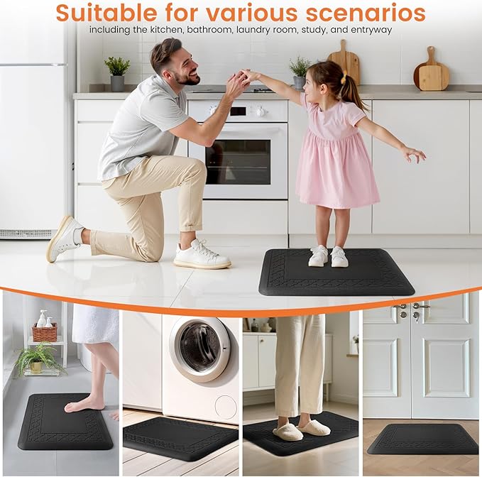 4/5 Inch Thicker Kitchen Mats for Floor Non-Slip Anti Fatigue Comfort Mat Waterproof Kitchen Rug for Sink, Office,Home Stain Resistant Standing Desk Rugs-17.3"x 28", Black