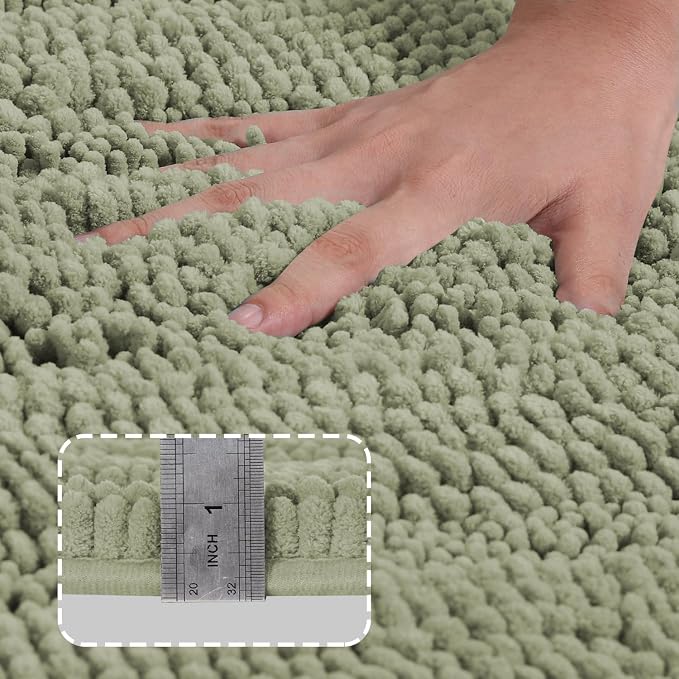 Turquoize Chenille Bathroom Rugs Non-Slip Bath Mats for Bathroom Super Absorbent Shaggy Rugs for Tub Shower Toilet Plush Bath Rug Plus U Shaped Rug (Standard: 20" x 32" and 20" x 20" U), Eucalyptus
