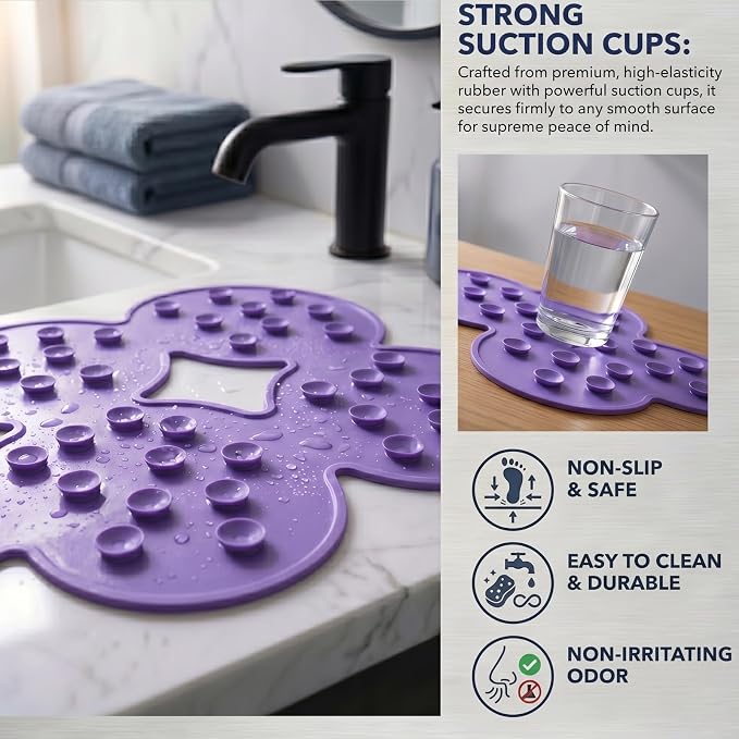 Webos Patented Non Slip Bathtub Mat Shower Mat Bath Mat Tub Mats with Strong Suction Cups Soft Natural Rubber Bath Mat for Inside The tub (Circle-Purple, 28x16 inch)