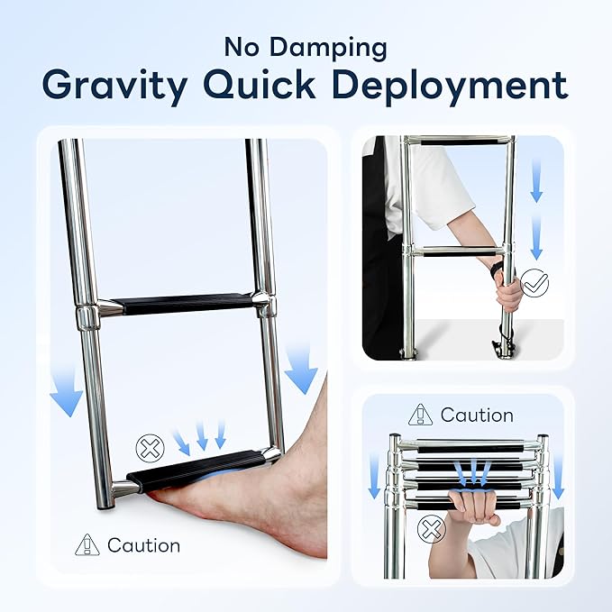 Boat Ladder,Stainless Steel Telescoping Folding Heavy Duty Pontoon Swim Boarding Ladder for Outboards,Yacht,Marine Fishing Boat