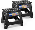 ACKO 11 inch Folding Step Stool Lightweight Plastic Step Stool - 2 Pack - Foldable Step Stools for Adults,Non Slip Folding Stools for Kitchen Bathroom Bedroom (Black, 2 Pack)