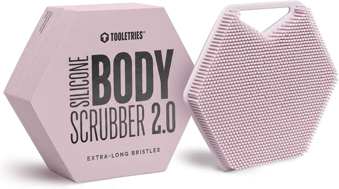 TOOLETRIES Premium Silicone Body Scrubber 2.0, Hygienic Loofah Alternative, Exfoliating Shower Scrubber for Sensitive Skin, Quick Drying & Long-Lasting Bathroom Essentials for Men & Women - Blossom