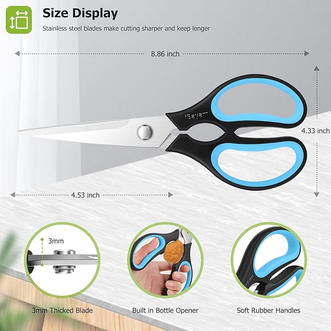 Kitchen Scissors, iBayam 2-Pack Kitchen Shears, 9 Inch Heavy Duty Dishwasher Safe Food Scissors, Multipurpose Stainless Steel Sharp Cooking for Kitchen, Chicken, Poultry, Fish, Meat, Herbs