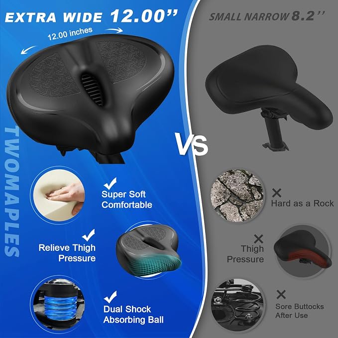 Noseless Bike Seat Cushion for Men & Women - Extra Padding & Comfort Wide Bicycle Seat, Oversized Comfortable Saddle for Peloton Bikes, Exercise Bikes, Electric Bikes, Cruiser Bikes