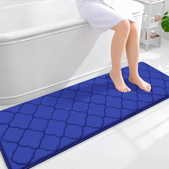 OLANLY Memory Foam Bath Mat Rug 59x20, Ultra Soft and Absorbent Bathroom Rugs, Non-Slip, Comfortable, Machine Washable Bath Carpet for Bathroom Floor, Tub Shower and Home Decor Accessories, Royal Blue