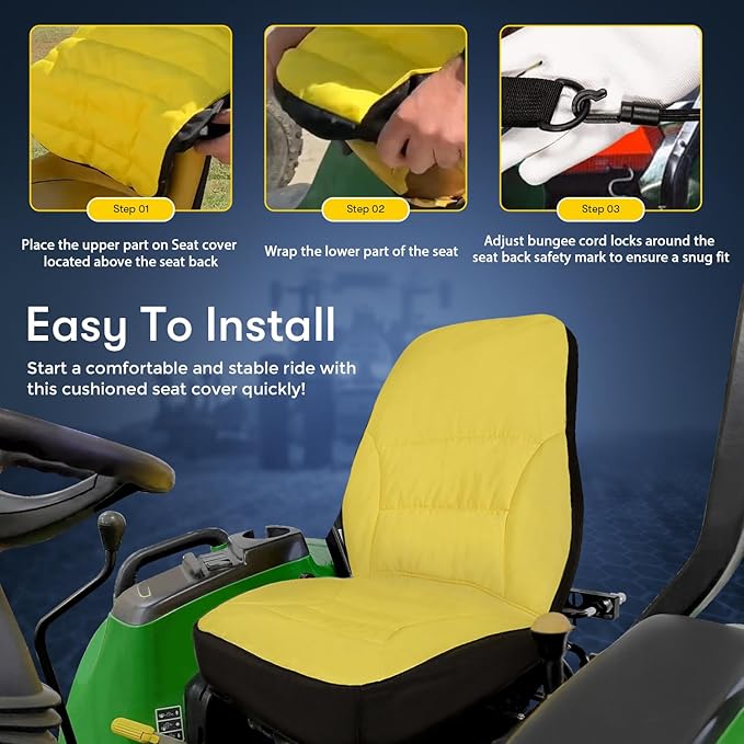 LP95233 Waterproof Seat Cover Cushioned with Oxford 300D Fabric for John Deere Compact Utility Tractor Seat Cover Back Up to 18" High Compatible with 3E/3RSeries, 4M Series,1023E Tractor