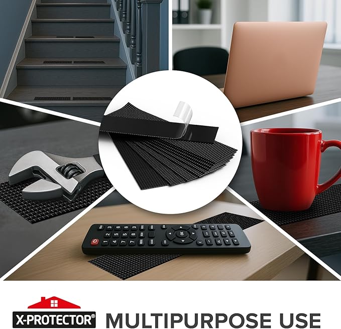 X-Protector Rubber Grip Tape Strips - 10 PCS Pack of Non-Abrasive Grip Stickers - 2"x8.5" Heavy-Duty Non Slip Adhesive Strips - Black Waterproof Rubberized Grip Tape for Handles!