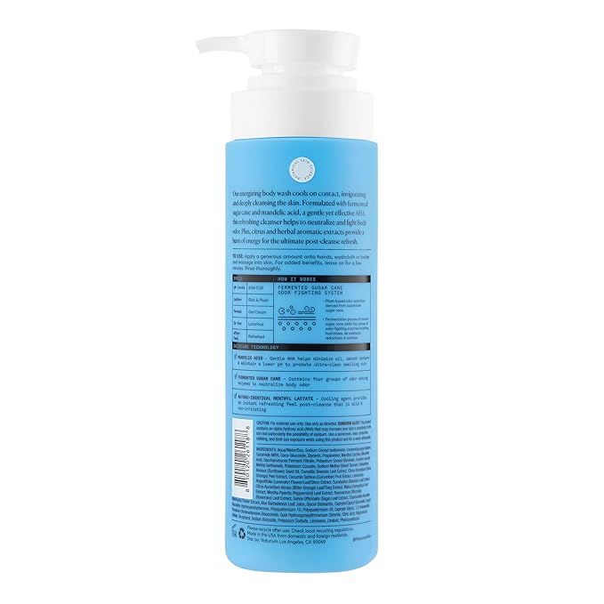 Naturium The Energizer Body Wash, Cooling & Refreshing Formula with Mandelic Acid, Deeply Cleanses & Neutralizes Body Odor, 16.9 oz