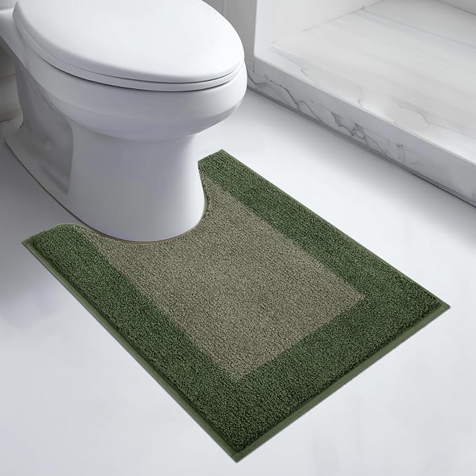 anllugs Bathroom Rugs U-Shaped 20" x 24", Non-Slip Extra Soft Absorbent Bath Rugs, Machine Washable Quick Dry Bath Mats for Toilet Base, Sage Green & Budding Green